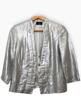 Eugen Klein Designer blazer metallic silver  3/4 sleeve sparkle buttons size 8